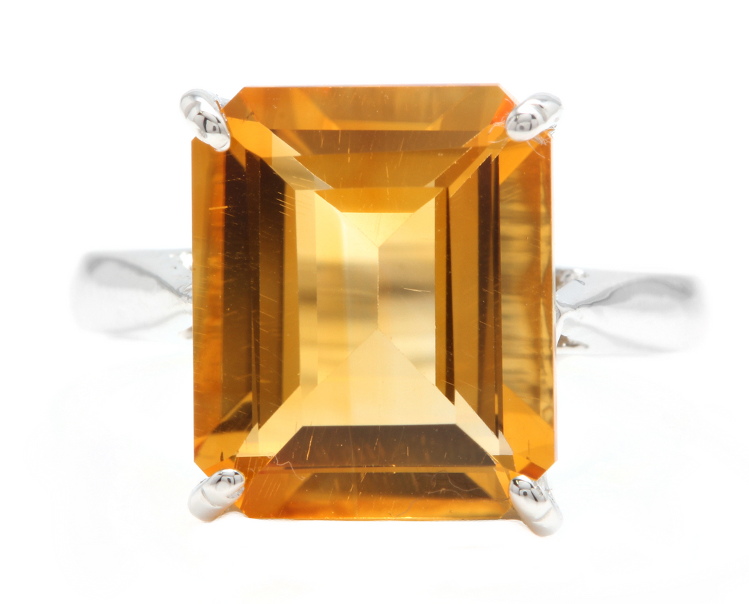6.00 Carats Natural Citrine 14k Solid White Gold Ring