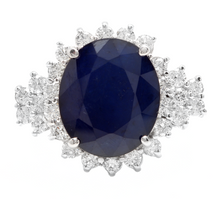Load image into Gallery viewer, 9.20 Carats Natural Sapphire and Diamond 14k Solid White Gold Ring