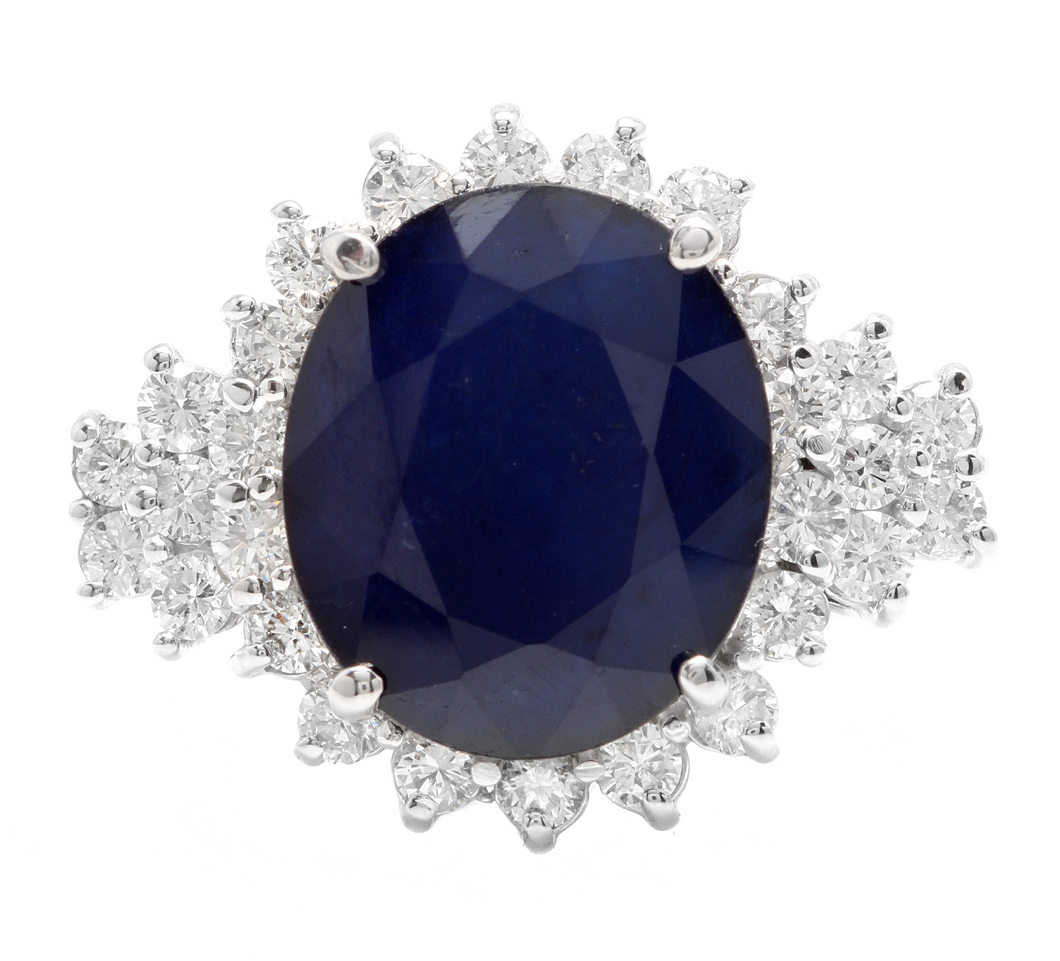 9.20 Carats Natural Sapphire and Diamond 14k Solid White Gold Ring