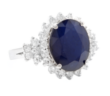Load image into Gallery viewer, 9.20 Carats Natural Sapphire and Diamond 14k Solid White Gold Ring
