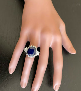 9.20 Carats Natural Sapphire and Diamond 14k Solid White Gold Ring