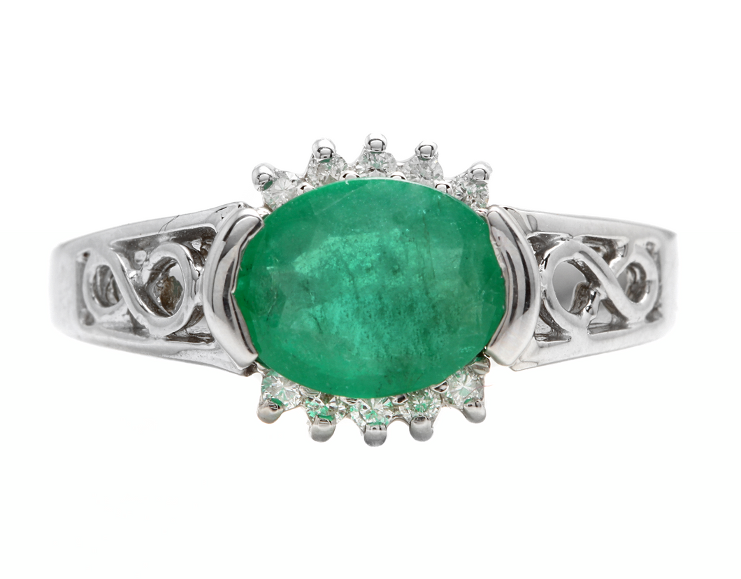 2.00 Carat Natural Emerald & Diamond 14k Solid White Gold Ring