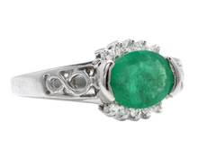 Load image into Gallery viewer, 2.00 Carat Natural Emerald &amp; Diamond 14k Solid White Gold Ring