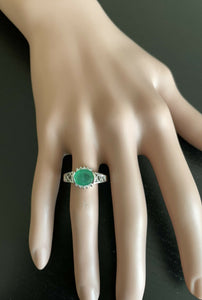2.00 Carat Natural Emerald & Diamond 14k Solid White Gold Ring