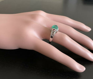2.00 Carat Natural Emerald & Diamond 14k Solid White Gold Ring
