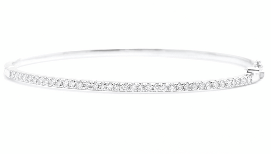 0.80 Carats Natural Diamond 14k Solid White Gold Bangle Bracelet