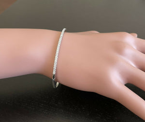0.80 Carats Natural Diamond 14k Solid White Gold Bangle Bracelet