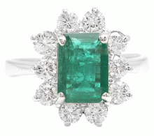 Load image into Gallery viewer, 4.00 Carats Natural Emerald and Diamond 18K Solid White Gold Ring