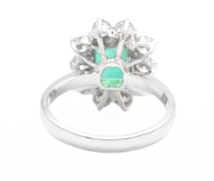 4.00 Carats Natural Emerald and Diamond 18K Solid White Gold Ring