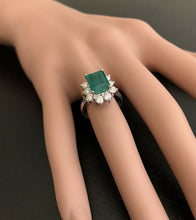 Load image into Gallery viewer, 4.00 Carats Natural Emerald and Diamond 18K Solid White Gold Ring