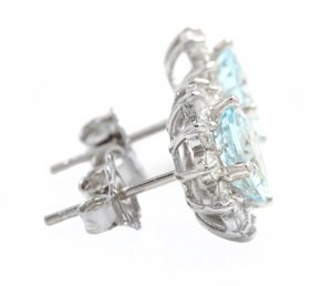 3.50ct Natural Aquamarine and Diamond 14k Solid White Gold Earrings