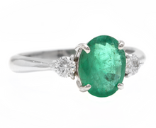 Load image into Gallery viewer, 2.06ct Natural Emerald &amp; Diamond 14k Solid White Gold Ring
