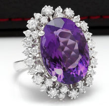 Load image into Gallery viewer, 15.30 Carats Natural Amethyst and Diamond 14K Solid White Gold Ring