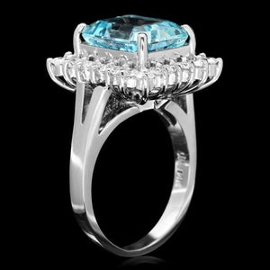 4.90 Carats Natural Aquamarine and Diamond 14K Solid White Gold Ring