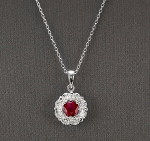 1.55ct Natural Ruby and Diamond 14k Solid White Gold Pendant Necklace