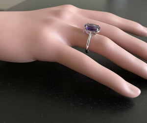 5.00 Carats Natural Amethyst 14k Solid White Gold Ring