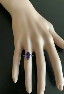 4.10 Carats Natural Amethyst 14k Solid White Gold Ring