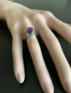 4.10 Carats Natural Amethyst 14k Solid White Gold Ring
