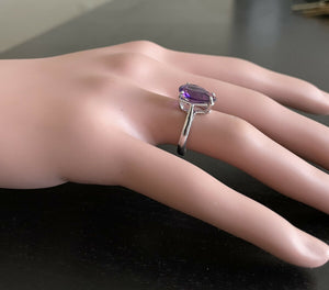 4.10 Carats Natural Amethyst 14k Solid White Gold Ring