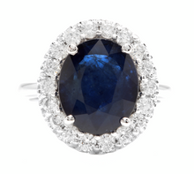 Load image into Gallery viewer, 6.40ct Natural Sapphire &amp; Diamond 14k Solid White Gold Ring