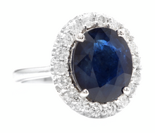 Load image into Gallery viewer, 6.40ct Natural Sapphire &amp; Diamond 14k Solid White Gold Ring