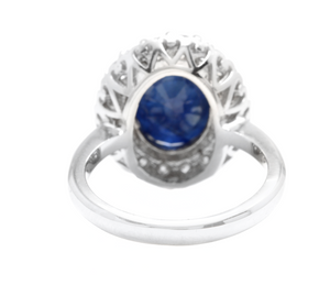 6.40ct Natural Sapphire & Diamond 14k Solid White Gold Ring