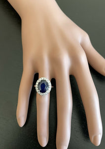 6.40ct Natural Sapphire & Diamond 14k Solid White Gold Ring