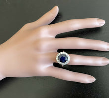 Load image into Gallery viewer, 6.40ct Natural Sapphire &amp; Diamond 14k Solid White Gold Ring