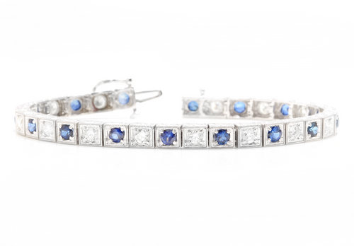 4.80 Natural Sapphire and Diamond 14k Solid White Gold Bracelet