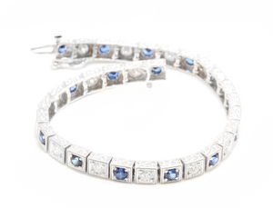 4.80 Natural Sapphire and Diamond 14k Solid White Gold Bracelet