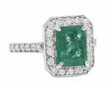 Load image into Gallery viewer, 3.60 Carats Natural Emerald and Diamond 14K Solid White Gold Ring