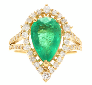 5.30 Carats Natural Emerald & Diamond 14k Solid Yellow Gold Ring