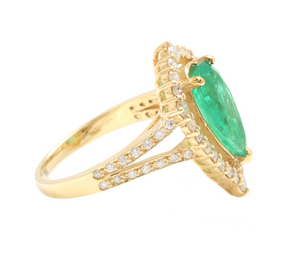 5.30 Carats Natural Emerald & Diamond 14k Solid Yellow Gold Ring