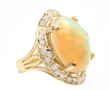 Load image into Gallery viewer, 13.70 Carats Natural Ethiopian Opal and Diamond 14K Solid Yellow Gold Ring