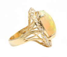 Load image into Gallery viewer, 13.70 Carats Natural Ethiopian Opal and Diamond 14K Solid Yellow Gold Ring