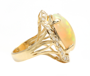13.70 Carats Natural Ethiopian Opal and Diamond 14K Solid Yellow Gold Ring