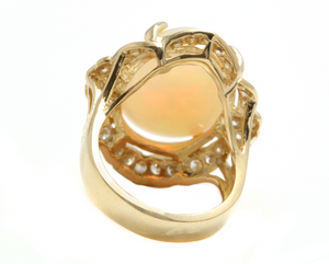 13.70 Carats Natural Ethiopian Opal and Diamond 14K Solid Yellow Gold Ring