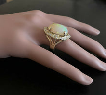 Load image into Gallery viewer, 13.70 Carats Natural Ethiopian Opal and Diamond 14K Solid Yellow Gold Ring