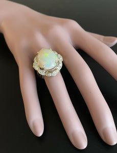 13.70 Carats Natural Ethiopian Opal and Diamond 14K Solid Yellow Gold Ring