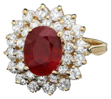 Load image into Gallery viewer, 4.40 Carats Natural Red Ruby and Diamond 14K Solid Yellow Gold Ring