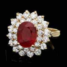 Load image into Gallery viewer, 4.40 Carats Natural Red Ruby and Diamond 14K Solid Yellow Gold Ring