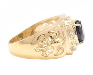 5.10 Carats Natural Diamond & Blue Sapphire 14K Solid Yellow Gold Men's Ring