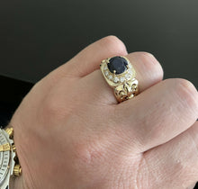 Load image into Gallery viewer, 5.10 Carats Natural Diamond &amp; Blue Sapphire 14K Solid Yellow Gold Men&#39;s Ring