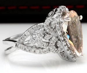 8.50 Carats Natural Morganite and Diamond 14K Solid White Gold Ring
