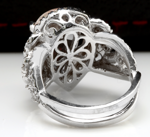 8.50 Carats Natural Morganite and Diamond 14K Solid White Gold Ring