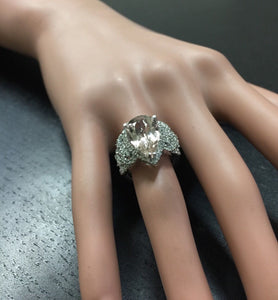 8.50 Carats Natural Morganite and Diamond 14K Solid White Gold Ring