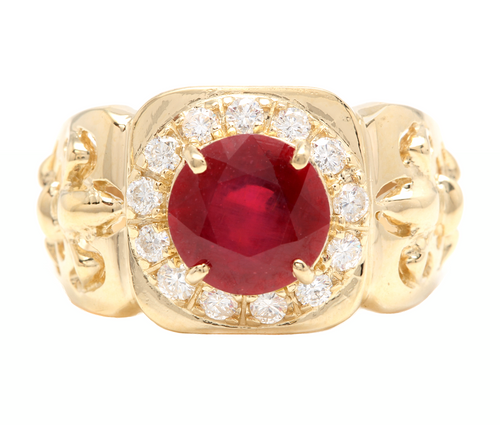 4.60 Carats Natural Diamond & Ruby 14K Solid Yellow Gold Men's Ring