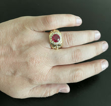 Load image into Gallery viewer, 4.60 Carats Natural Diamond &amp; Ruby 14K Solid Yellow Gold Men&#39;s Ring