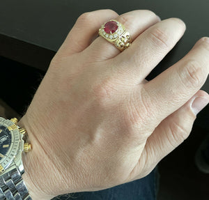 4.60 Carats Natural Diamond & Ruby 14K Solid Yellow Gold Men's Ring