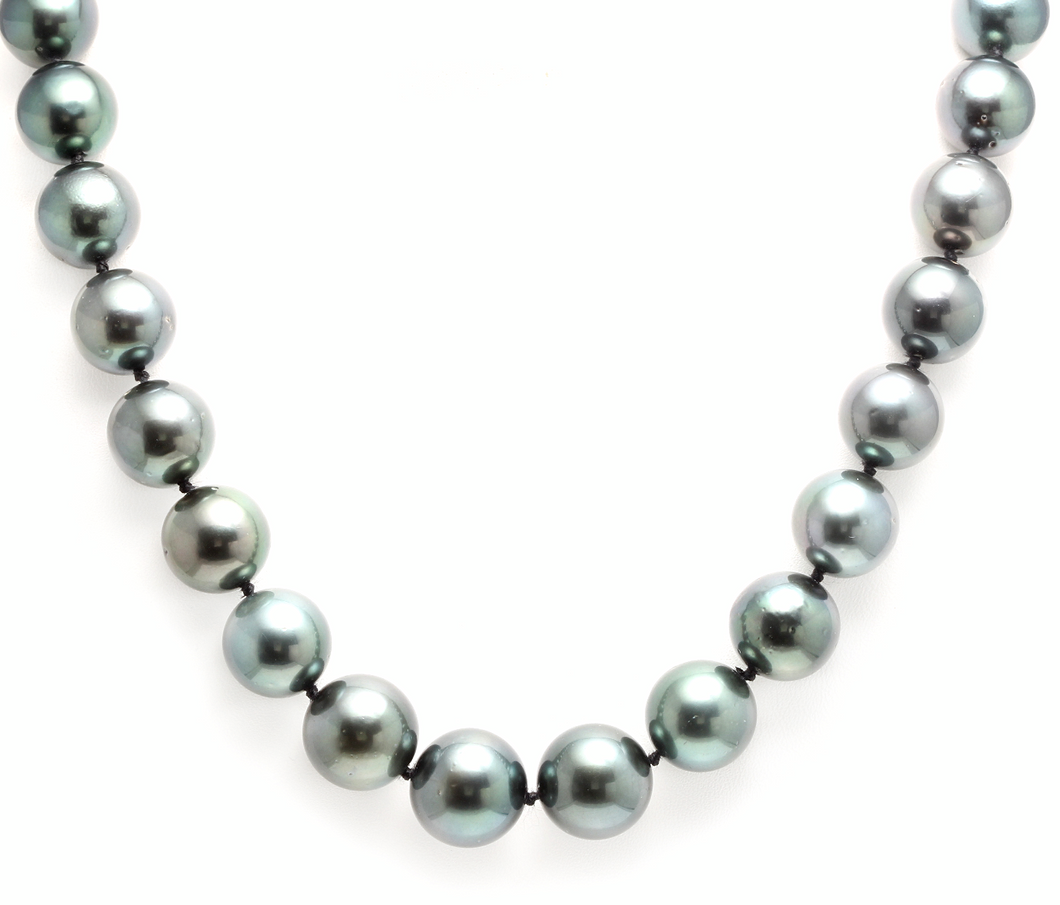 12-14.80mm Tahitian Pearl Necklace 14k Solid White Gold Clasp
